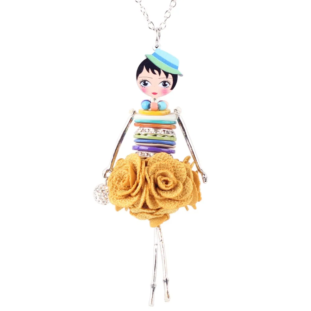 Bonsny Metal Flower Shell French Doll Necklace Pendant Sweater Chain Choker Cartoon Jewelry Gift For Women Girls Dropshipping | Украшения и
