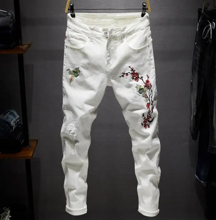 Мужские джинсы в байкерском стиле с вышивкой недорогие модные дизайнерские |