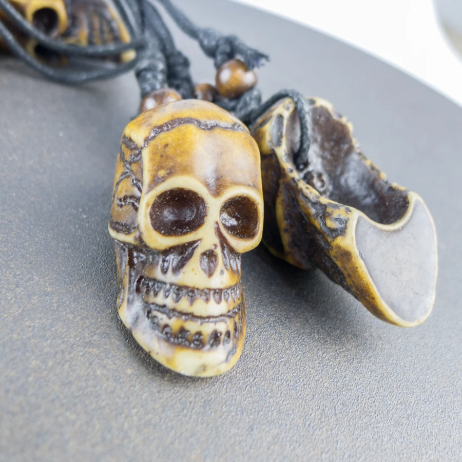 Retro Human Skull Pendants For Man Bone Art Imitation Yak Material Necklace Pendant Vintage Men's Necklaces #GZ125 | Украшения и