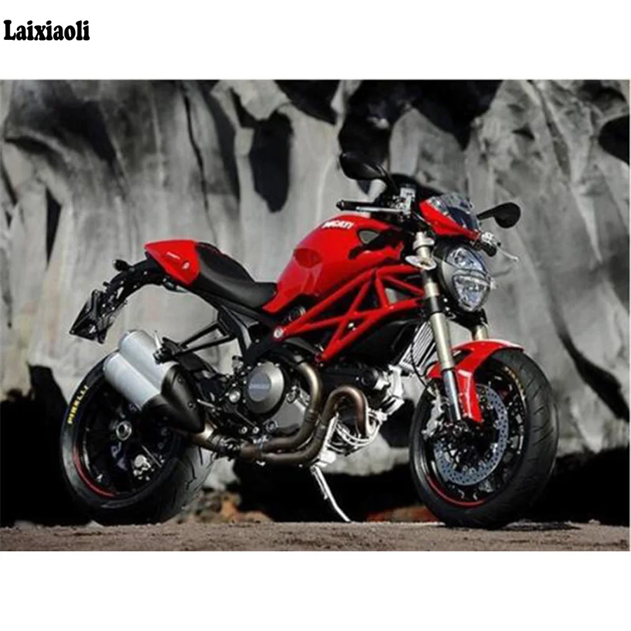 

5D Full Diamond Painting Diamond Embroidery Handmade Motorcycle Red Needlework Mosaic Cross Stitch Home Decor white black arts