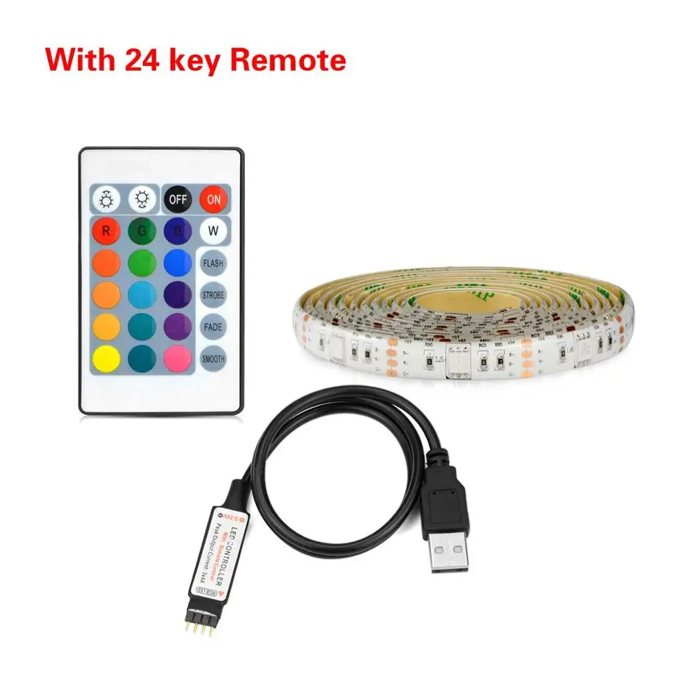 USB Светодиодная лента Подсветка лампа лента 5 в RGB 1 м 2 м 3 м 4 м 5 м 30 светодиодный s/M смещенное освещение Настольный плоский экран ЖК-телевизор HD ТВ монитор ПК - Испускаемый цвет: 24Keys Controller