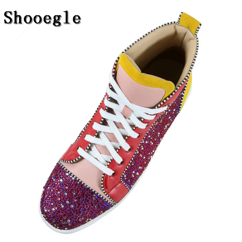 SHOOEGLE мужские Красочные Стразы высокие кроссовки со стразами на шнуровке