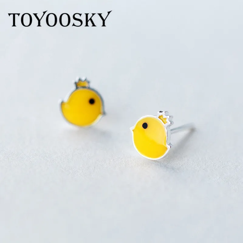 Женские серьги-гвоздики TOYOOSKY желтые в виде счастливого зодиака из стерлингового