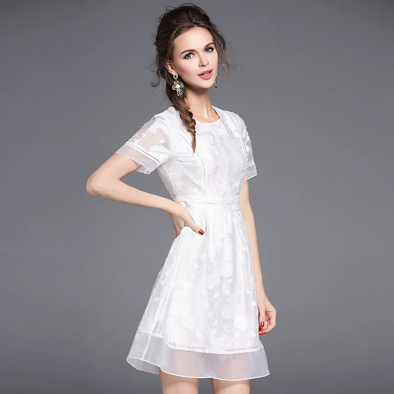2017 элегантный Для женщин белый летнее платье vestidos femininos Мода o образным вырезом