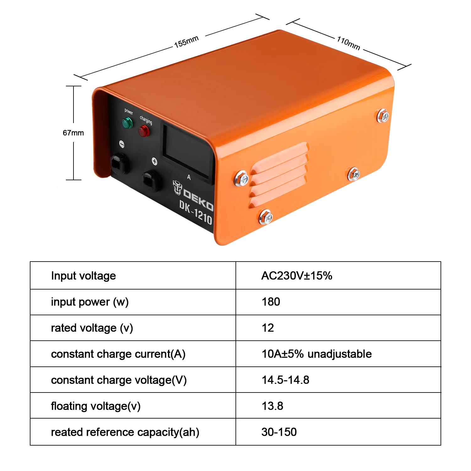 DEKO Новый DK1210 12V 10A полный автомат 3 этапа автомобиля Батарея Зарядное устройство