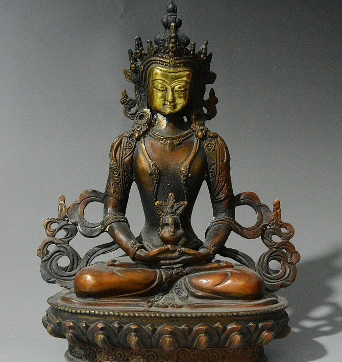 8 &quotКитайский буддийский чистый Бронзовый позолоченный Амитаюс долголетка