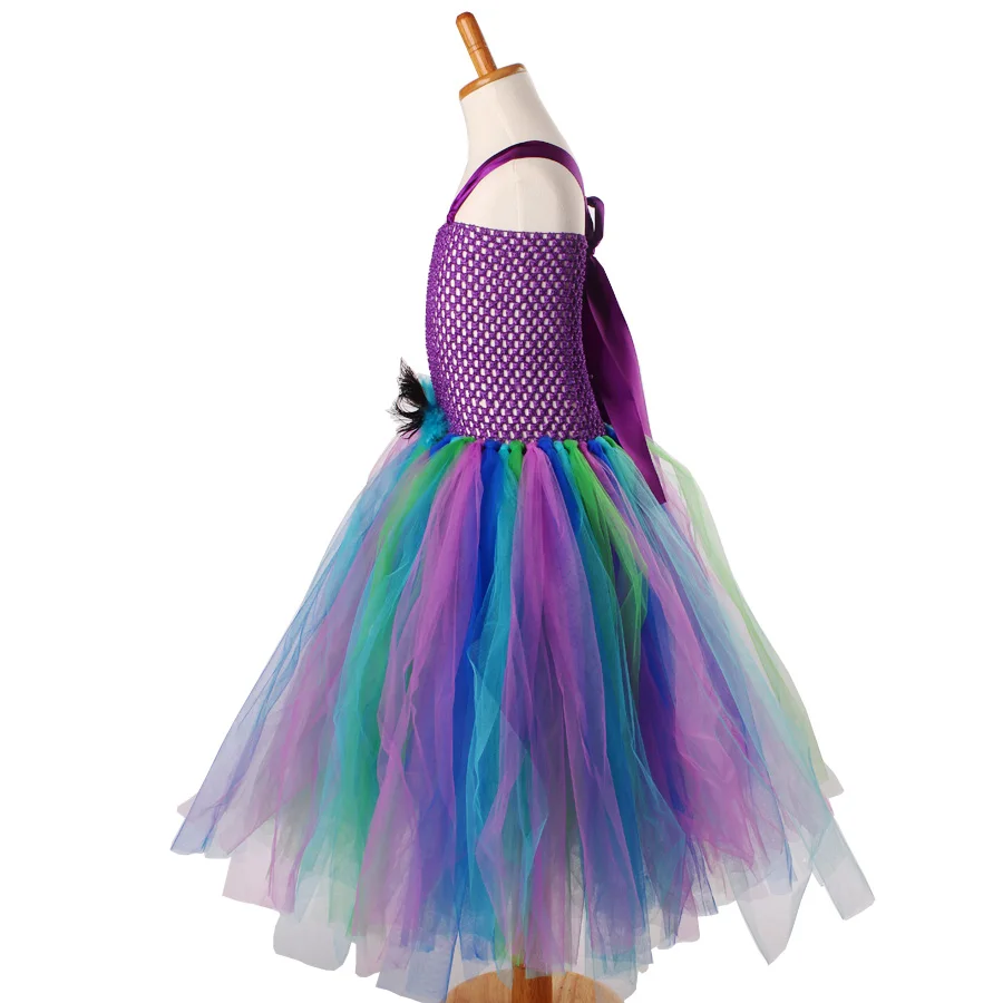 Платье-пачка для девочек с павлиньими цветами бирюзовое И фиолетовое Тюлевое