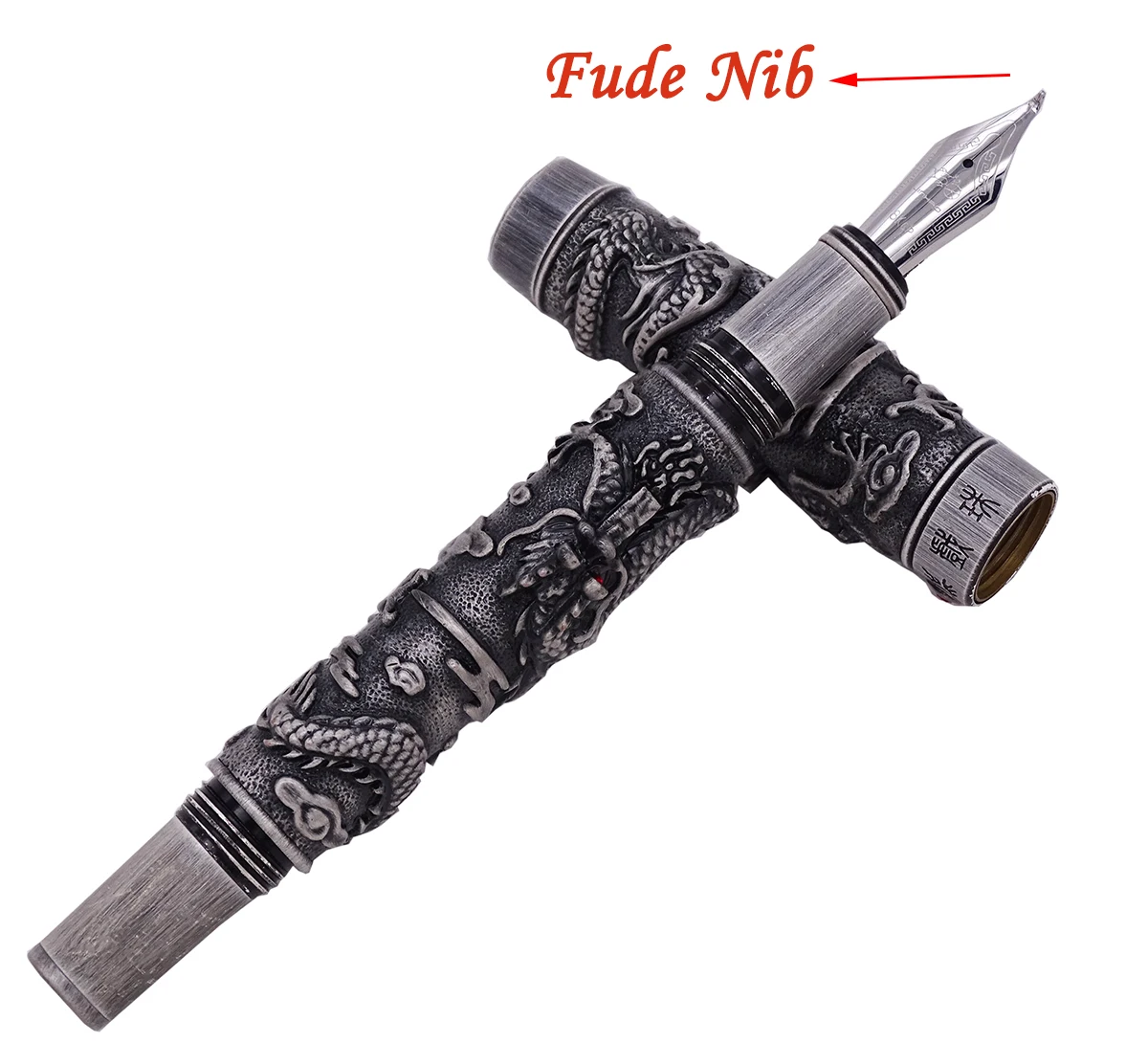Jinhao винтажная старинная серая авторучка двойной дракон каллиграфия Fude перо Металлическая резьба тиснение Тяжелая Ручка Коллекция