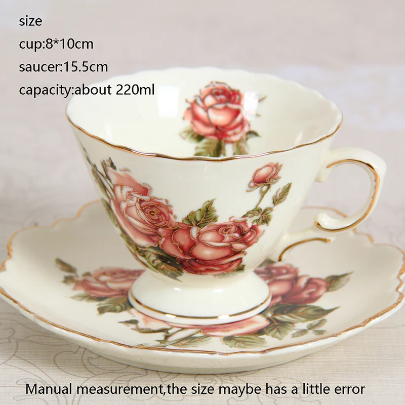 Элегантная розовая фарфоровая кофейная чашка 200 мл с золотыми краями набор