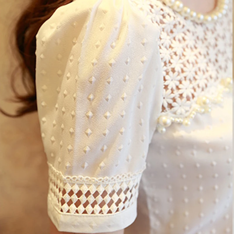 Белая кружевная блузка 2020 женские сандалии с отделкой шифоновая рубашка для