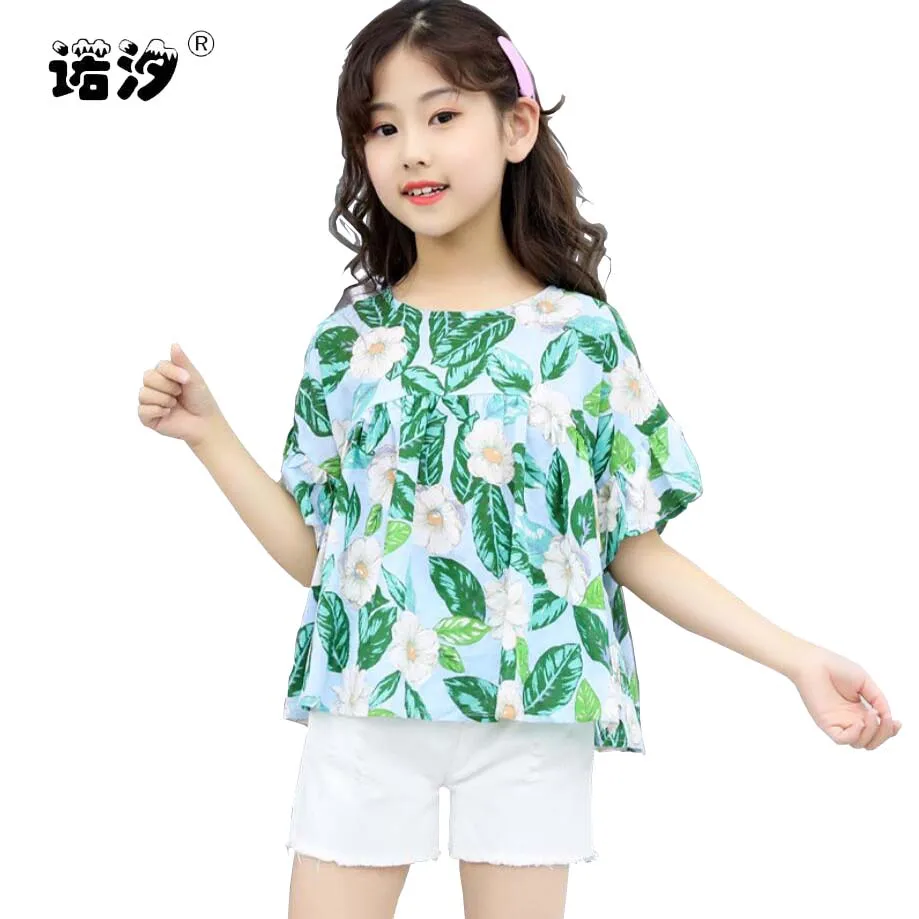 Комплект одежды для девочек футболка и брюки маленьких летний костюм джинсовые