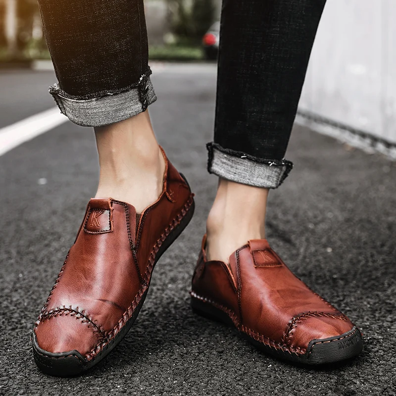 Big Size Men Genuine Leather Shoes Casual Soft Loafers Mens Moccasins Flat Boat Walking Driver Footwear M555 | Обувь