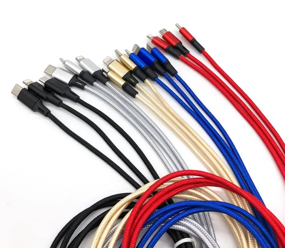 Один тащите три кабеля для передачи данных USB Apple Android Typec Многофункциональный