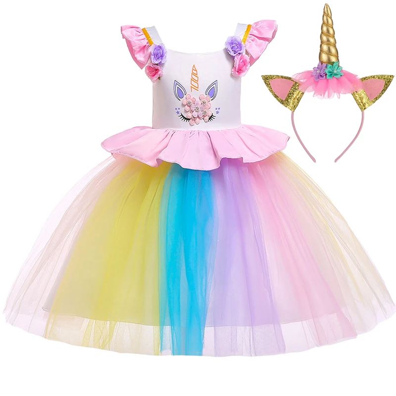 2020 Baby Girls Unicorn Dress Princess Kids Dresses For Costume Wedding Party Ball Gown Children Clothing 1 2 5 Year | Детская одежда и