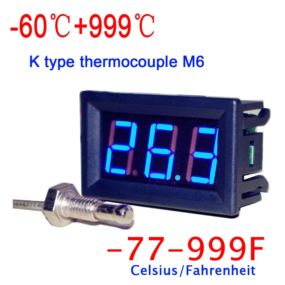 

K-type thermocouple Temperature Digital LED Thermometer Meter High precision Celsius / Fahrenheit -60C -+999C 999F 12v 24v