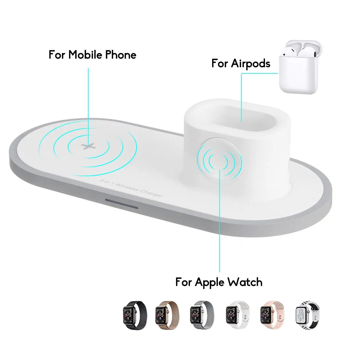 10 Вт 3 в 1 Qi Беспроводная зарядная площадка для AirPods быстрая зарядная док-станция для IPhone XR XS Max для Apple Watch 2 3 4 для samsung S9 S10e