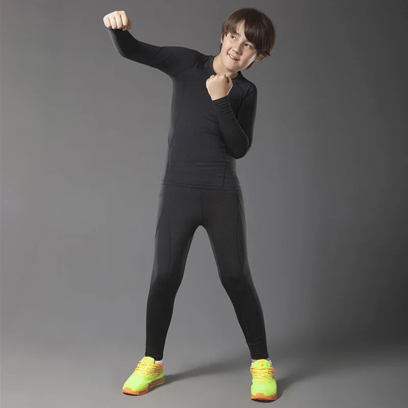 Boy Sports Running Training Tights + Warm Pants 2pc set Warm Sportswear Set Compression Clothes Rashgard Boy Winter Jogging Suit