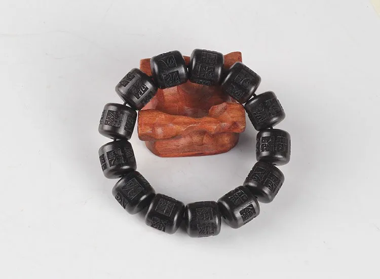 13 мм Резные буддийские браслет с мантрой природная эбеновая плетеные Тибетские