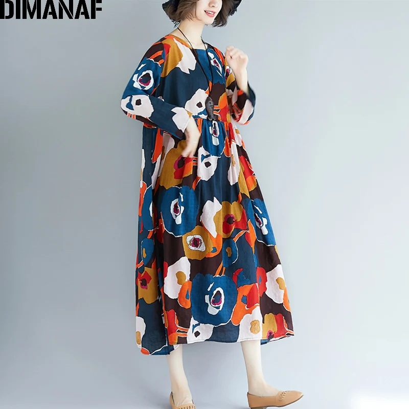 DIMANAF женское платье большого размера винтажное Vestidos элегантное с принтом платья