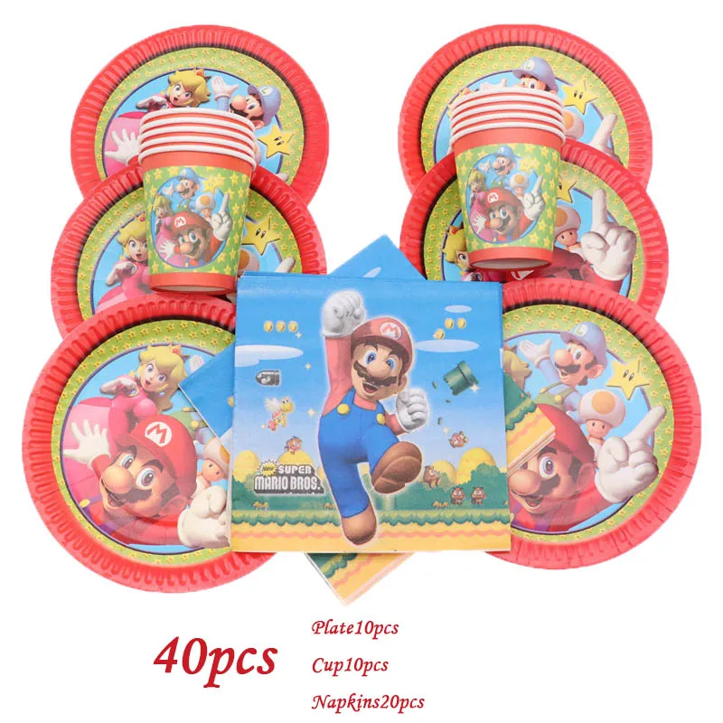 Mario40pcs 40 шт./лот одноразовая посуда чашки пластины салфетки мерцание и Блеск День рождения Свадебные украшения принадлежности для детского душа - Цвет: Mario40pcs