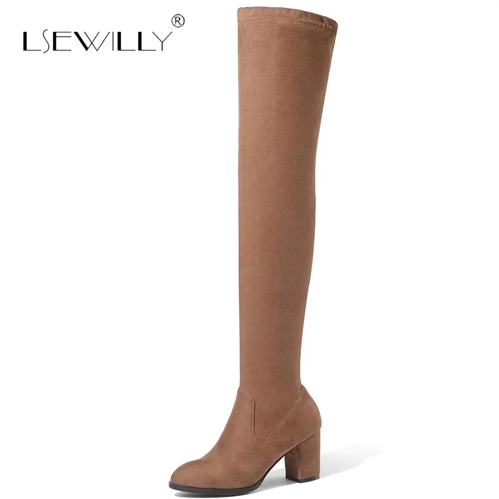 Lsewilly Women Shoes Over The Knee High Boots Pointed Toe Autumn Winter Hoof Heels Lace Up Size 43 S594 | Обувь