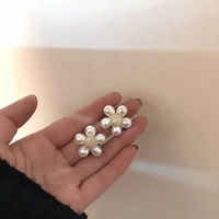korean fashion big pearl flower earrings for women 2019 handmade elegant pendientes