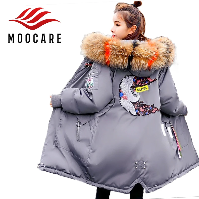 Зимние для женщин Китайский журавль вышивка мужские парки теплые утолщенные