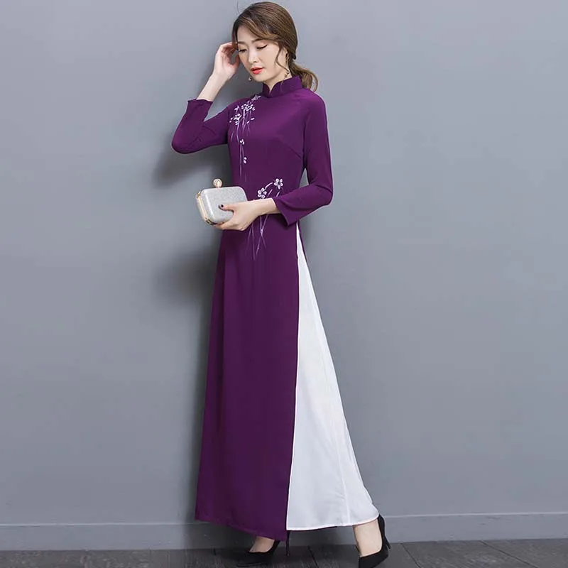 Вьетнамское женское винтажное платье новинка 2019 фиолетовое китайское