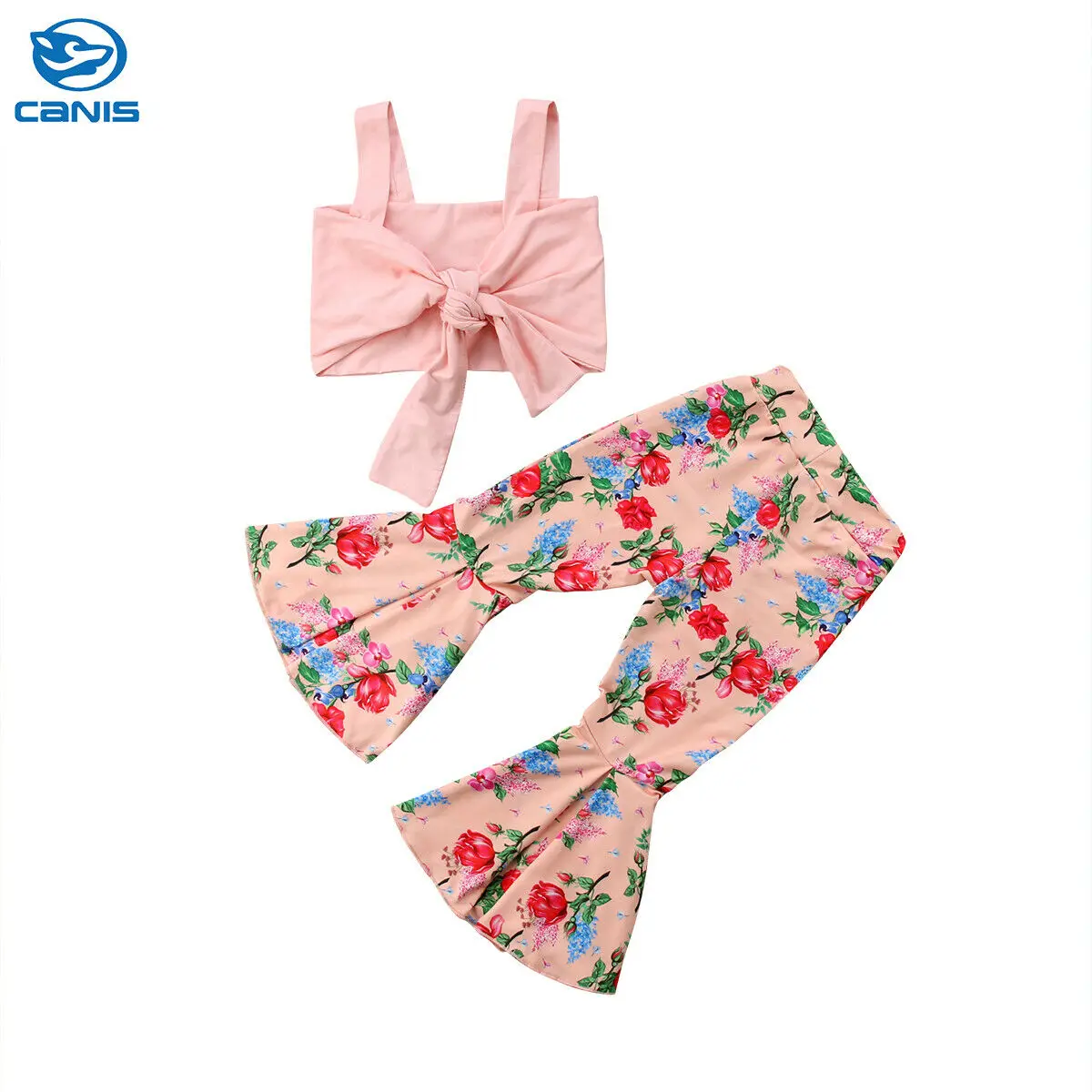 Детские летние бандажные топы с цветочным принтом для девочек брюки поясом