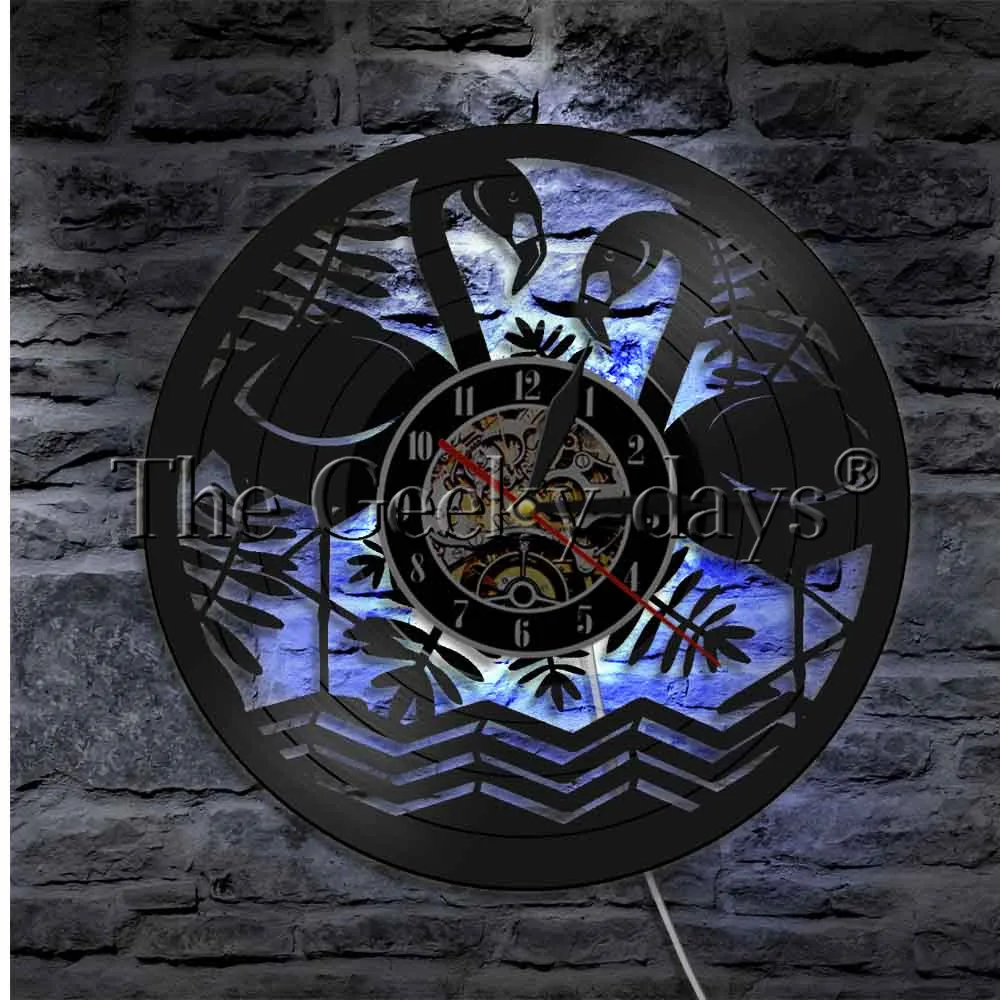 Светодиодный светильник в виде фламинго птиц настенные часы стиле светодиодный