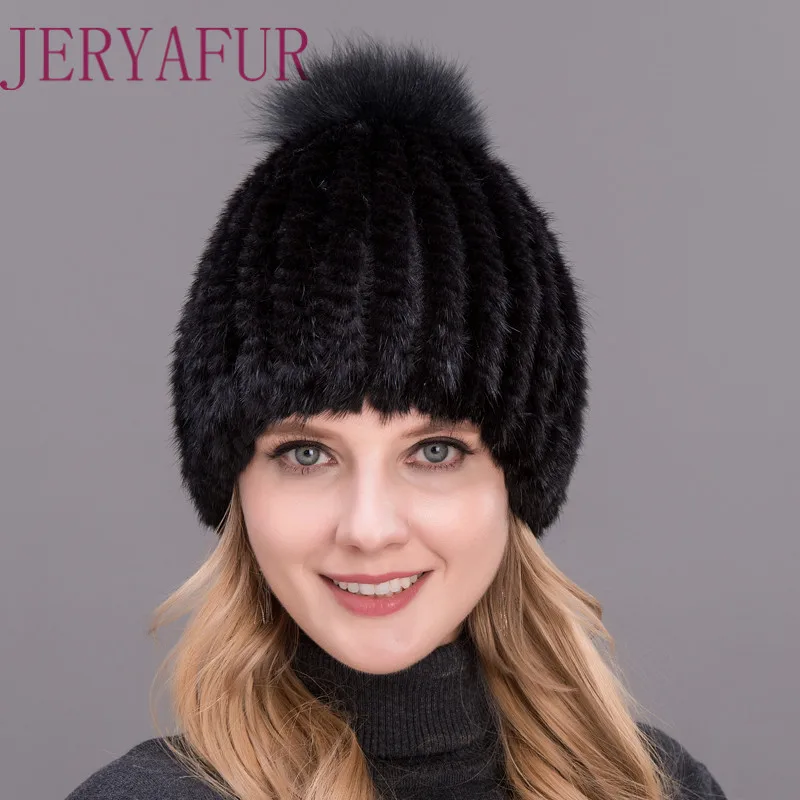 Лидер продаж женская зимняя шапка из натурального меха норки вязаная вручную