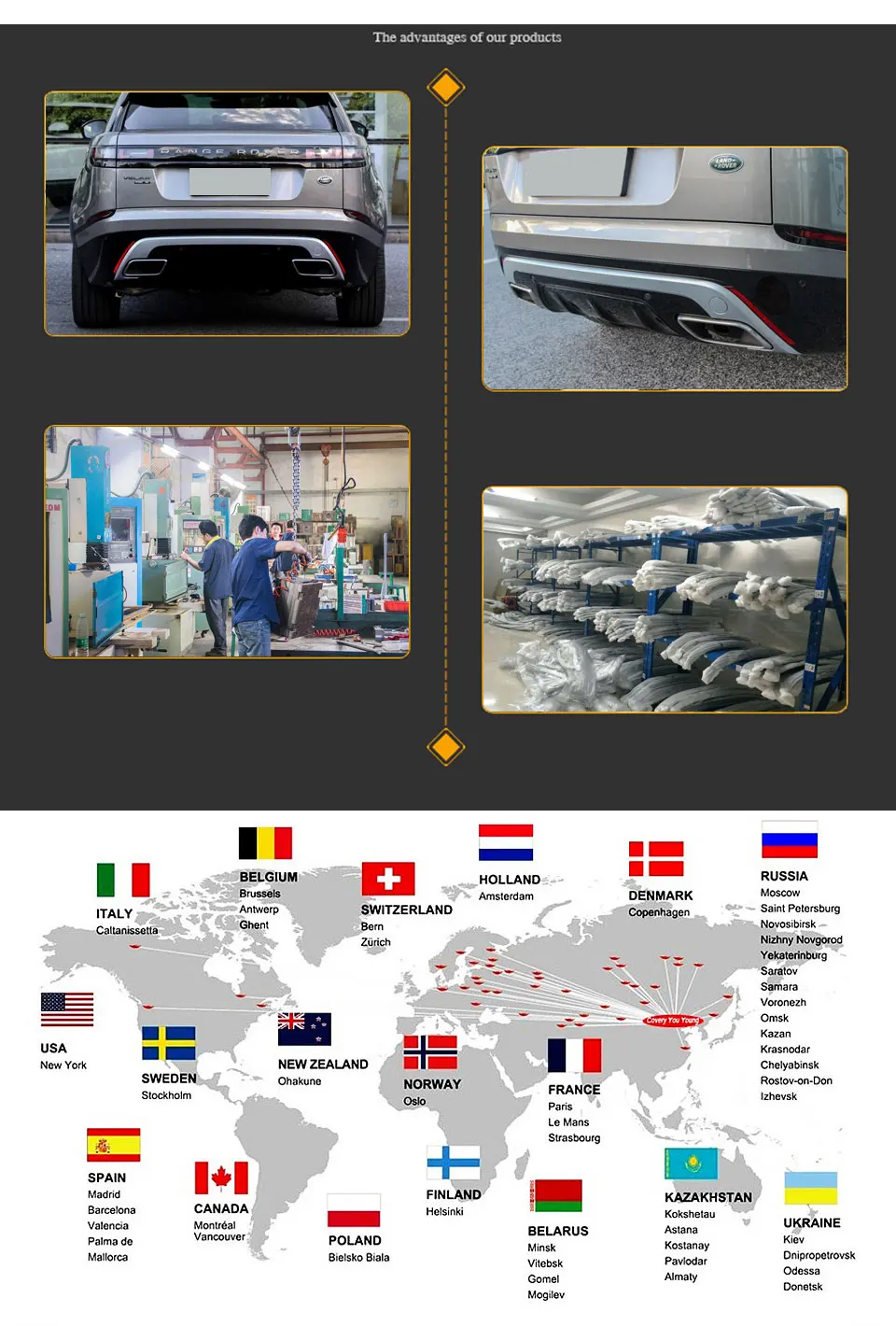 Velar серебристый/черный ABS пластик диффузор задний спойлер в комплекте для Land Rover Velar