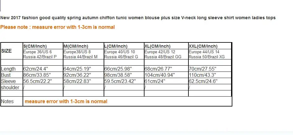 

Ruoru New Fashion Good Quality Spring Autumn Chiffon Tunic Women Blouse large Size V-neck Long Sleeve Shirt Women Ladies Tops