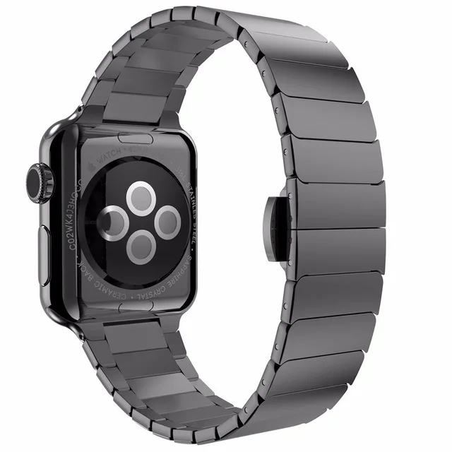 Black Ремешок из нержавеющей стали для Apple Watch 4, 3, браслет для iwatch 4, 3, 38, 40, 42, 44 мм, застежка-бабочка, застежка-липучка, ремешок - Цвет ремешка: Black