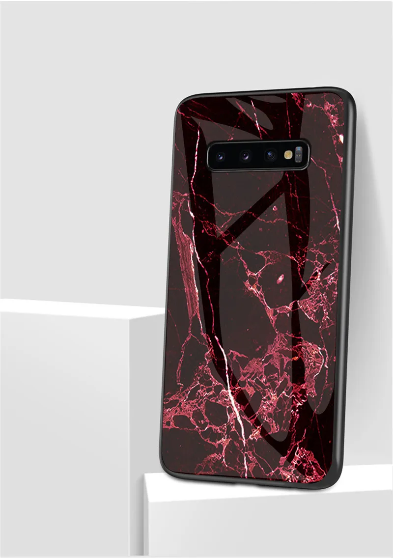 Закаленное Стекло чехол для Samsung Galaxy S10 плюс S10e A8S M10 M20 S9 S8 A9S A6S A750 J4 J6 Примечание 10 8 9 чехол Чехол под мрамор Funda