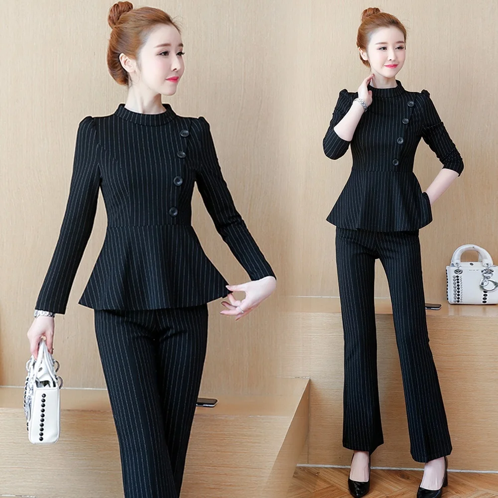 

Маленький очаровательный модный костюм, новинка весны 2019, женский корейский костюм из двух предметов с длинными рукавами и широкими брюкам...