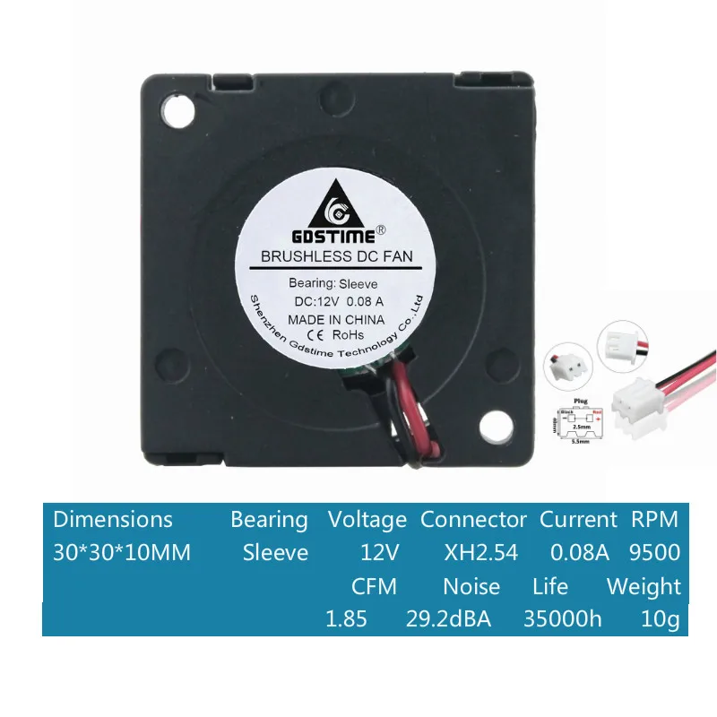 12v sleeve Gdstime 2 шт. DC 5 в 12 В 24 в 3d принтер охладитель 30 мм x 10 мм вентилятор двойной шар 3010 3 см 30x30x10 мм охлаждения небольшой вентилятор рукав - Цвет лезвия: 12v sleeve
