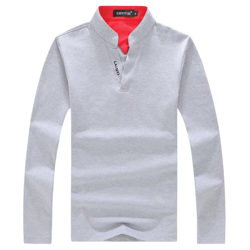 

New 2019 Spring Autumn Cotton Fine Pure Color Leisure Men's Stand Collar Long Sleeve T-shirts Men Casual Contrast Color T-shirts