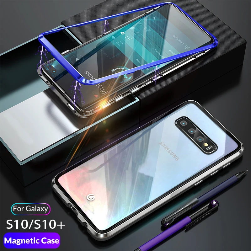 Магнитный чехол для телефона для samsung Galaxy S10 плюс S10e S 10 360 чехол закаленное стекло с магнитом для samsung A7 A9 M20 A30 A50