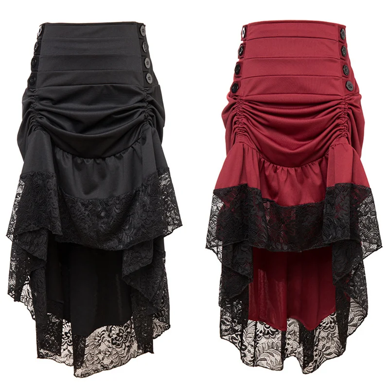 

Ruffle Asymmetric Vintage Victorian Skirts Plus Size Woman's Autumn Winter High Low Irregular Gothic Steampunk Party Skirts