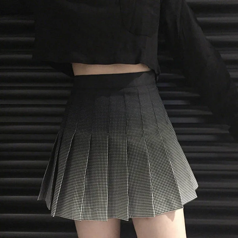 Новинка, женские мини юбки, высокая талия, Harajuku, модные юбки, милые, милые, градиентные, плиссированные, клетчатые юбки для женщин#3244