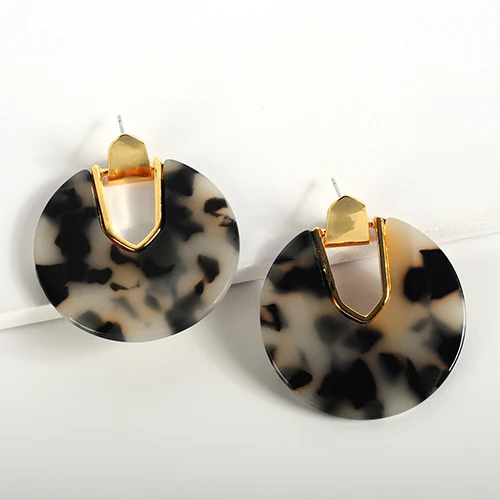 Leopard Print Красочные Акриловые круглые Висячие серьги для женщин Уникальный дизайн u-образные массивные серьги в виде раковины абалона Свадебные украшения - Окраска металла: Leopard Print