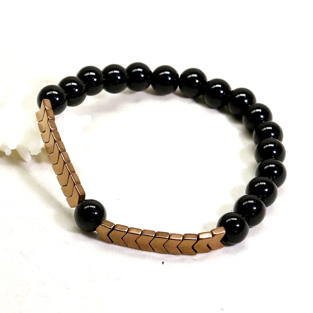 Натуральный Черный Оникс Камень Бисер браслет мужской гематит шарма