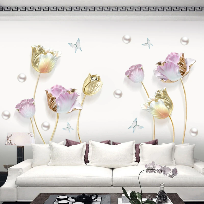 

Tulip wall sticker Flower 3D Wall Stickers Living Room Bedroom Bathroom Home Decor Decoration Poster