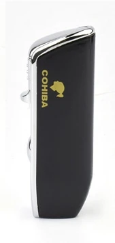 COHIBA Металл 3 струя пламени Зажигалка сигарета легче, чем газ-бутан зажигалка, с сигары Дырокол - Цвет: Black