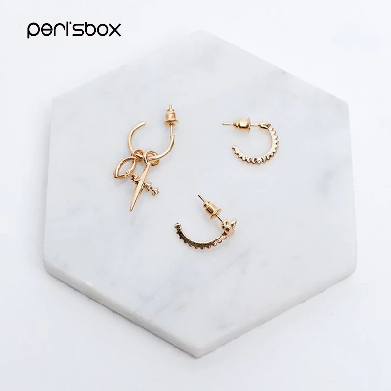 Женские серьги-кольца Peri'sBox 2018 в стиле бохо золотого цвета с открытым крестом 3