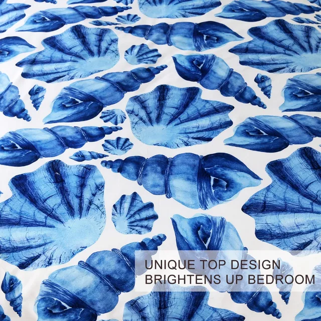 BlessLiving Seashell Bedding Set Conch Duvet Cover Set Watercolor Blue and White Home Textiles Ocean Beach Theme Bedclothes 3pcs 2