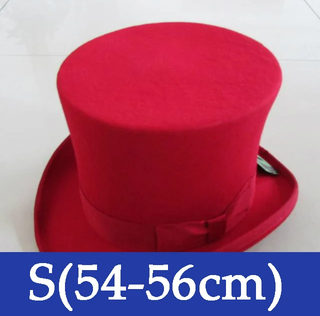S(54-56cm) Шерстяная винтажная верхняя шляпа 18 см высота красного цвета шляпа ретро викторианская Волшебная Шляпа для взрослых женщин и мужчин - Цвет: S(54-56cm)