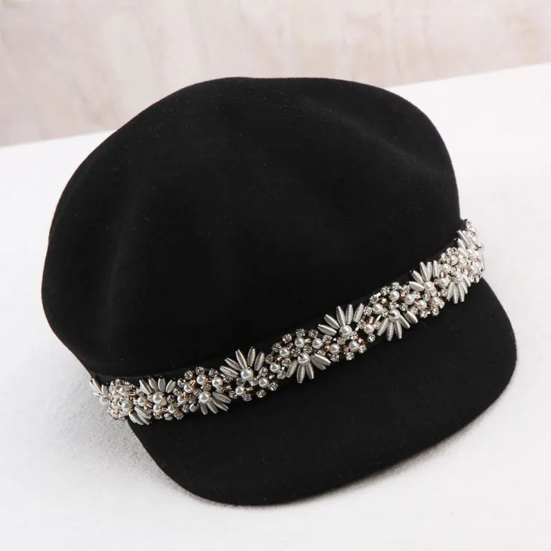 Женская шерстяная шапка Fedoras осенне зимняя восьмиугольная с дикими бриллиантами