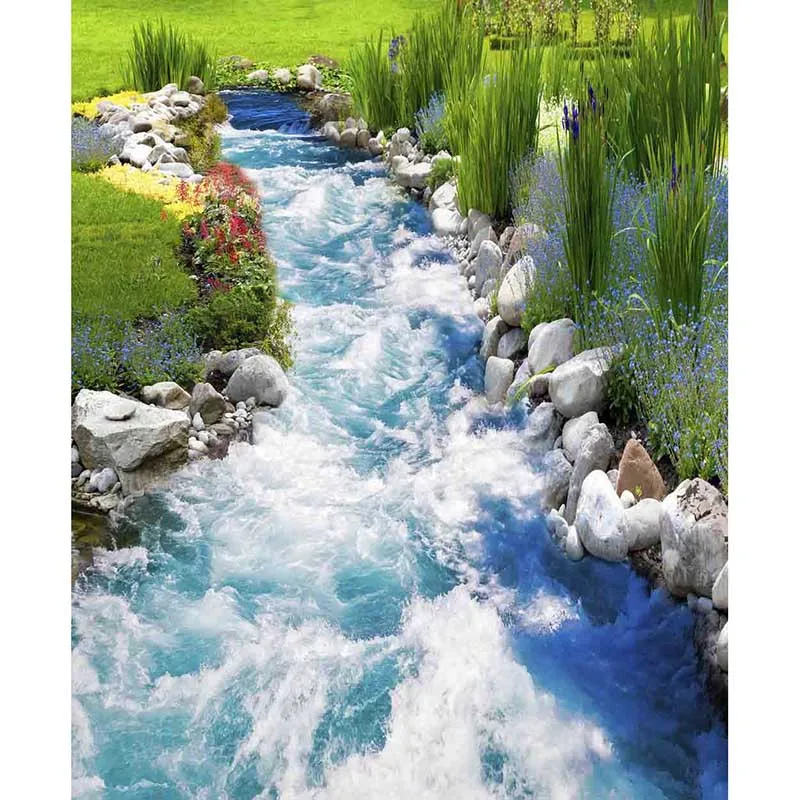 3D Running brook DIY Floor Wallpaper Custom Photo PVC Murals Bathroom Bedding Room Self-adhesive Waterproof #108 | Обустройство дома